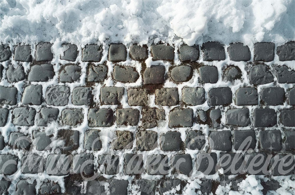 Kate Winter Snow Gray Cobblestone Floor Backdrop Designed by Mini MakeBelieve -UK