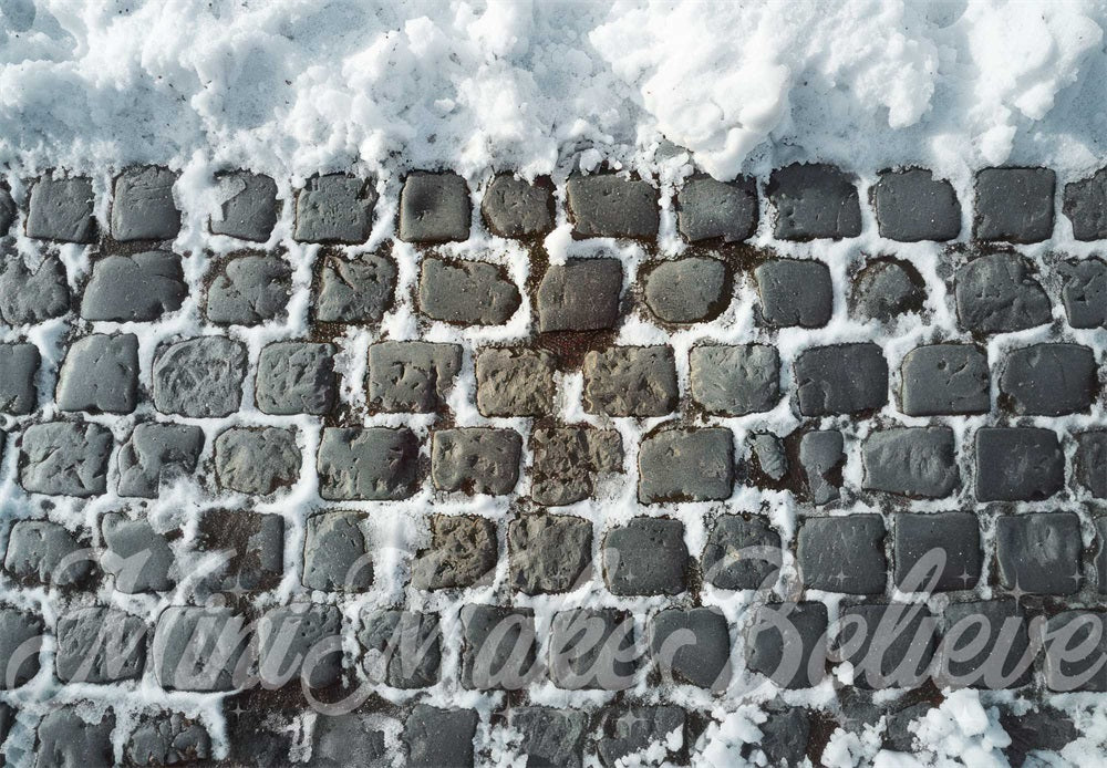 Kate Winter Snow Gray Cobblestone Floor Backdrop Designed by Mini MakeBelieve -UK