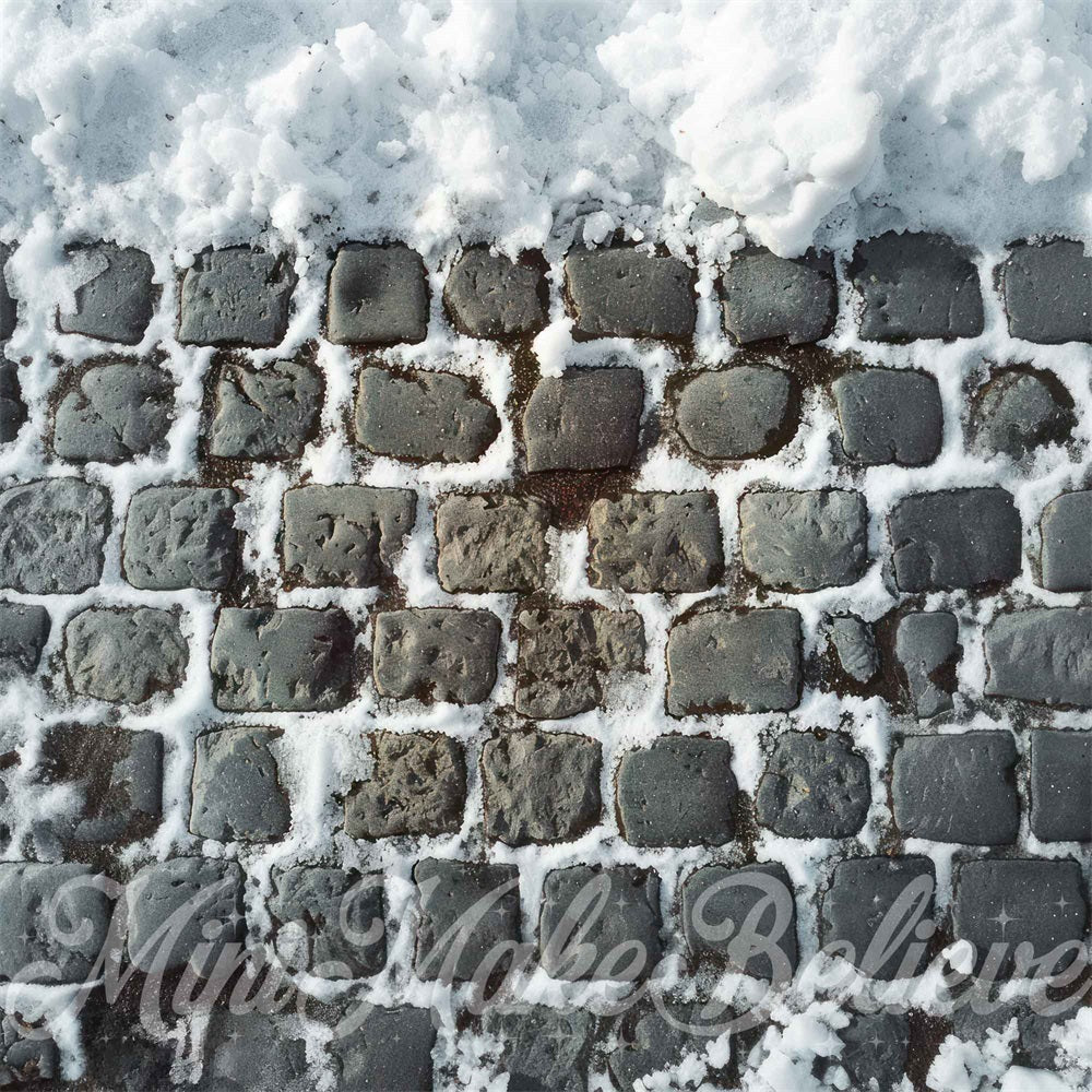 Kate Winter Snow Gray Cobblestone Floor Backdrop Designed by Mini MakeBelieve -UK