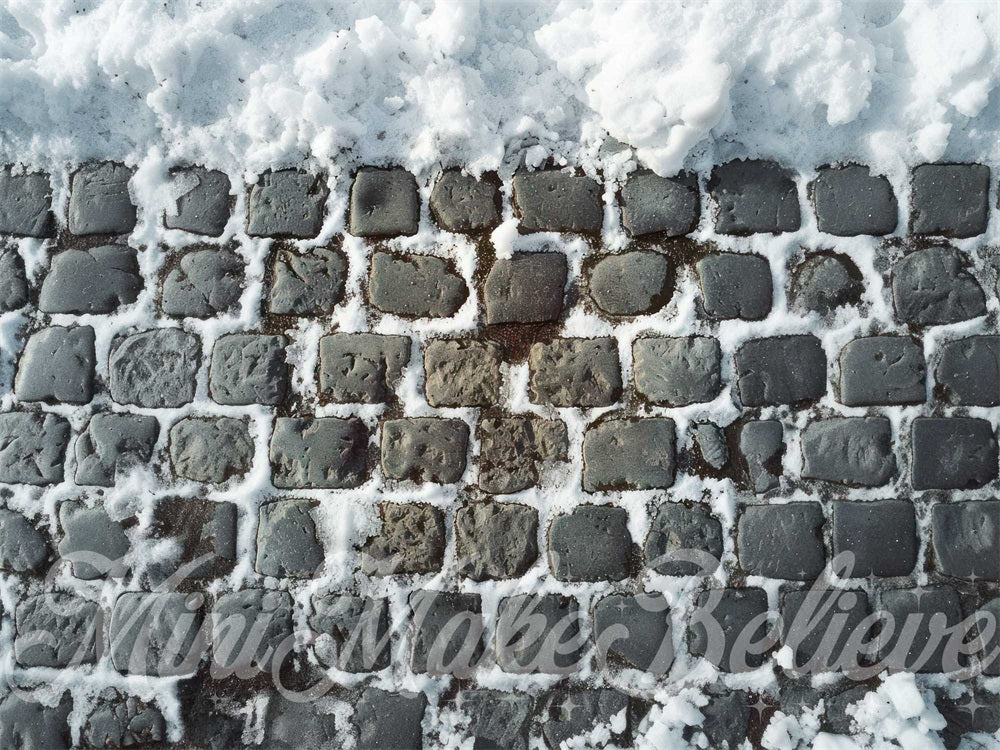 Kate Winter Snow Gray Cobblestone Floor Backdrop Designed by Mini MakeBelieve -UK