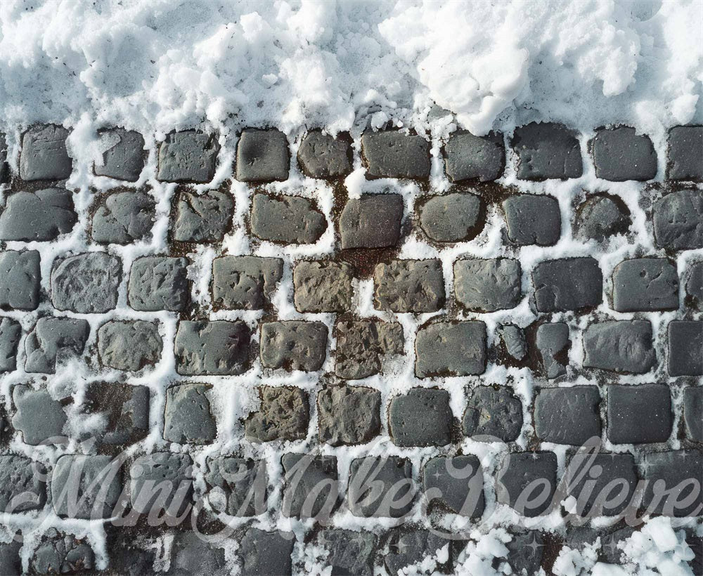 Kate Winter Snow Gray Cobblestone Floor Backdrop Designed by Mini MakeBelieve -UK