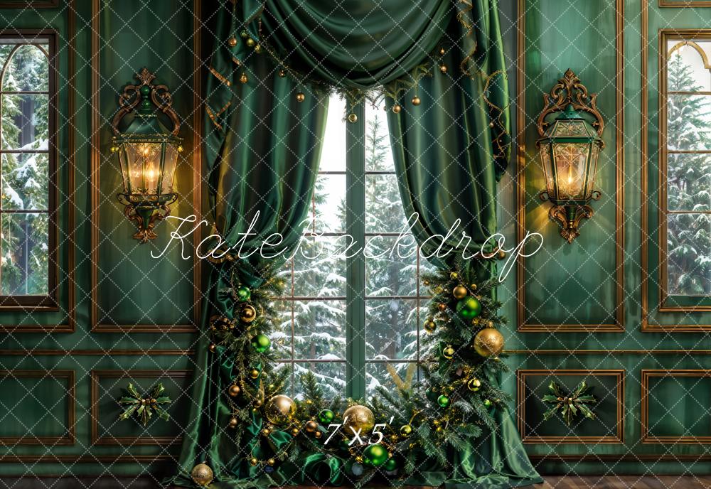 Lightning Deals Kate Christmas Dark Green Curtain Retro Wall Backdrop Designed by Emetselch -UK