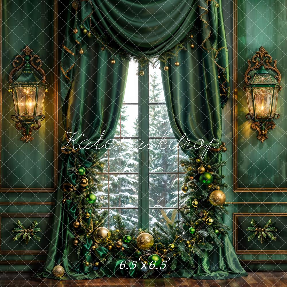 Lightning Deals Kate Christmas Dark Green Curtain Retro Wall Backdrop Designed by Emetselch -UK