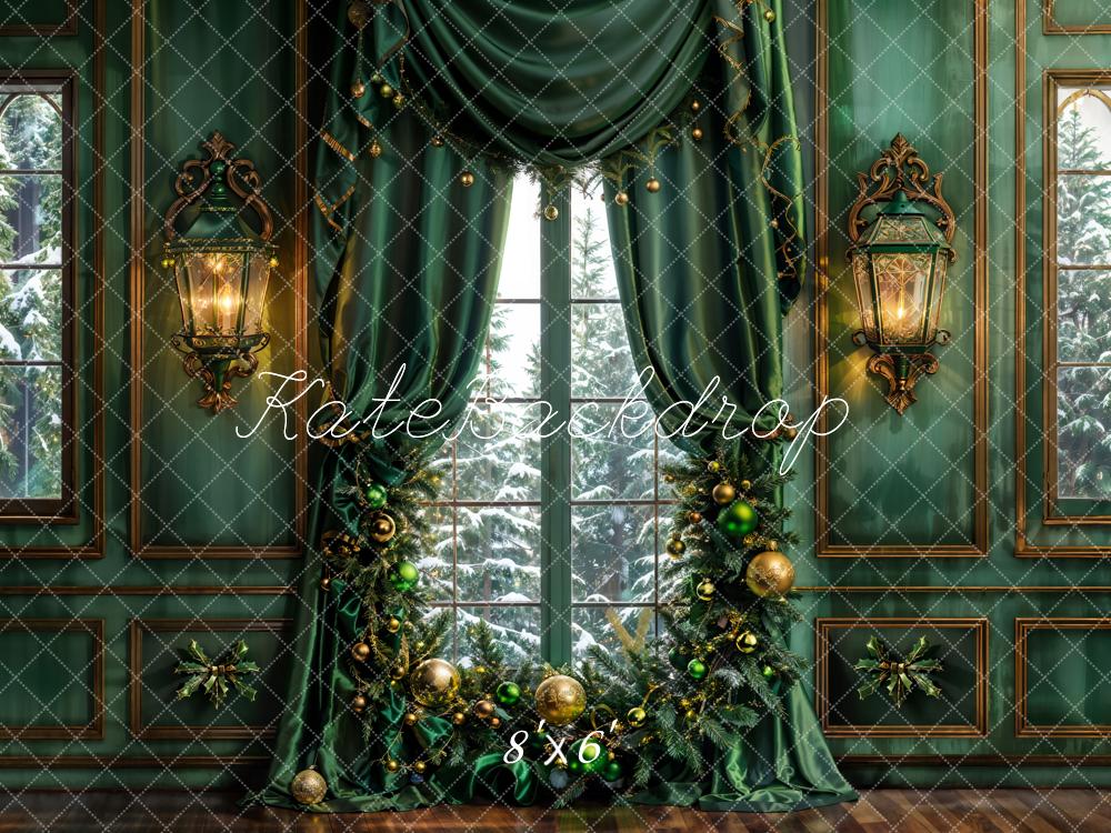 Lightning Deals Kate Christmas Dark Green Curtain Retro Wall Backdrop Designed by Emetselch -UK