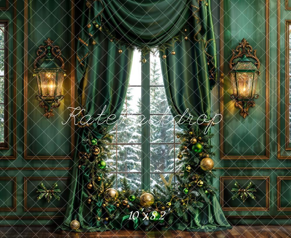 Lightning Deals Kate Christmas Dark Green Curtain Retro Wall Backdrop Designed by Emetselch -UK