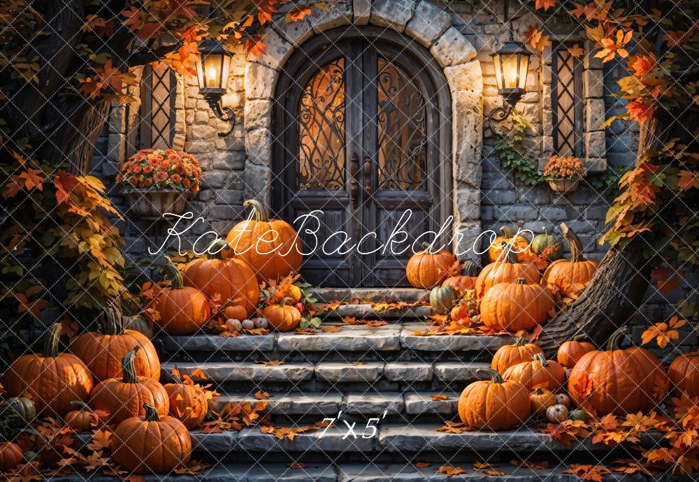 Kate Autumn Pumpkin Retro Stone Castle Backdrop Designed by Chain Photography -UK