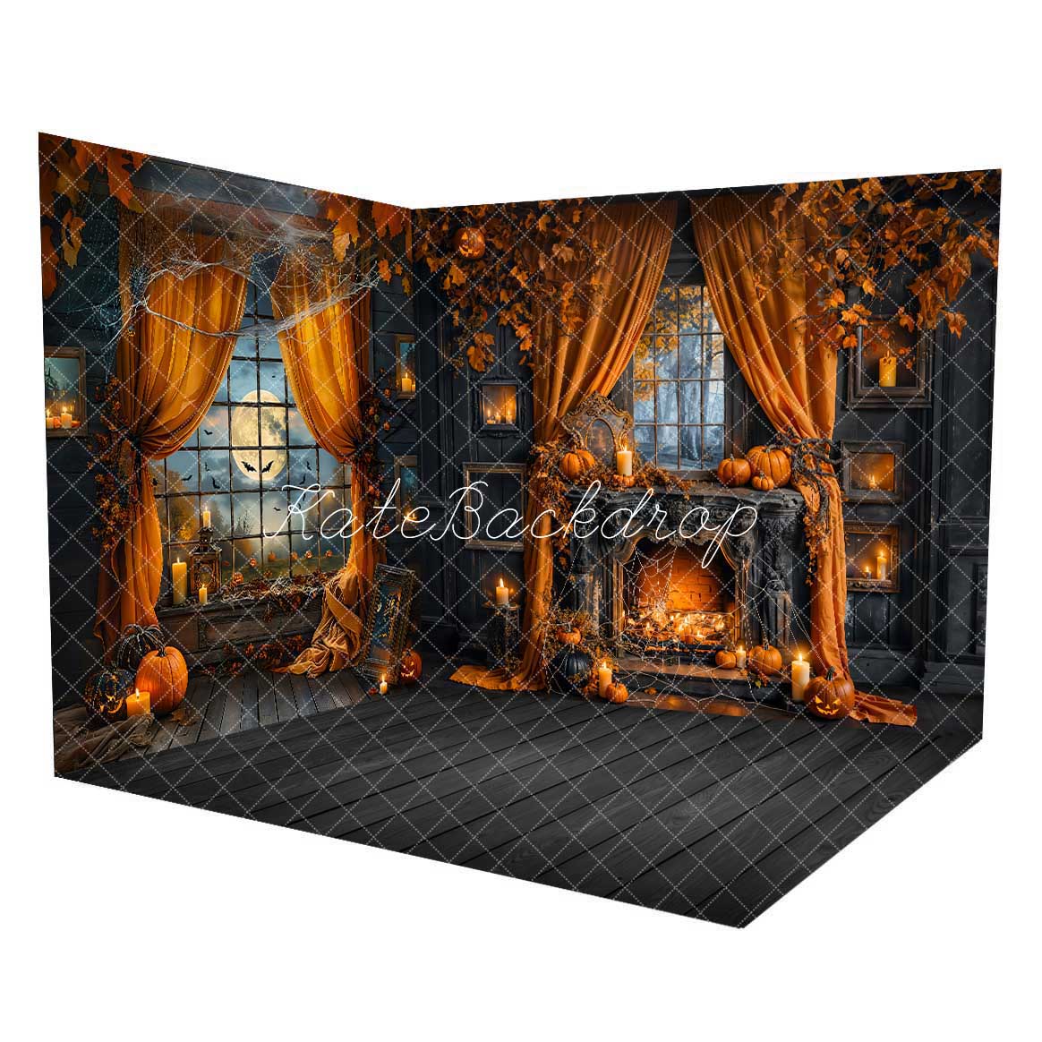 Lightning Deals Kate Halloween Night Bat Orange Curtain Black Window Room Set -UK