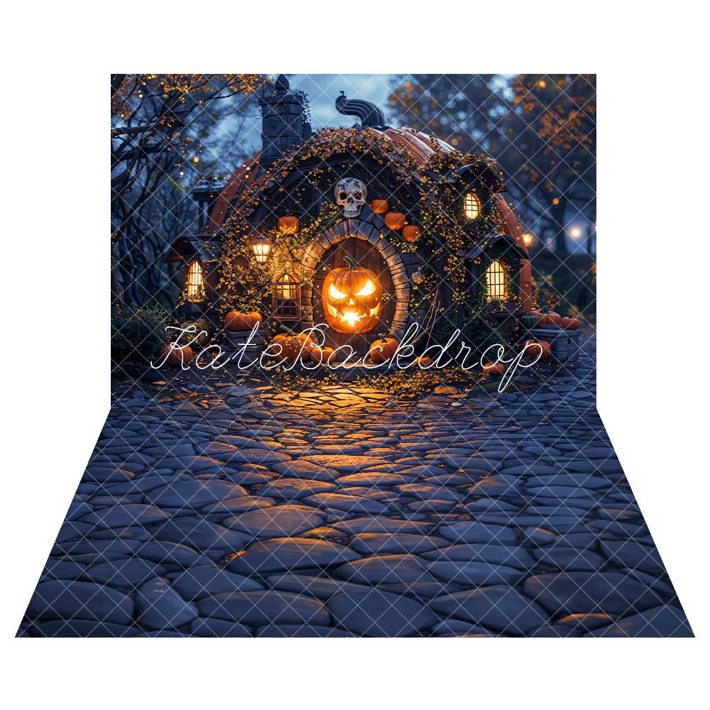 Kate Halloween Magical Pumpkin House Backdrop+Dark Stone Path Floor Backdrop -UK