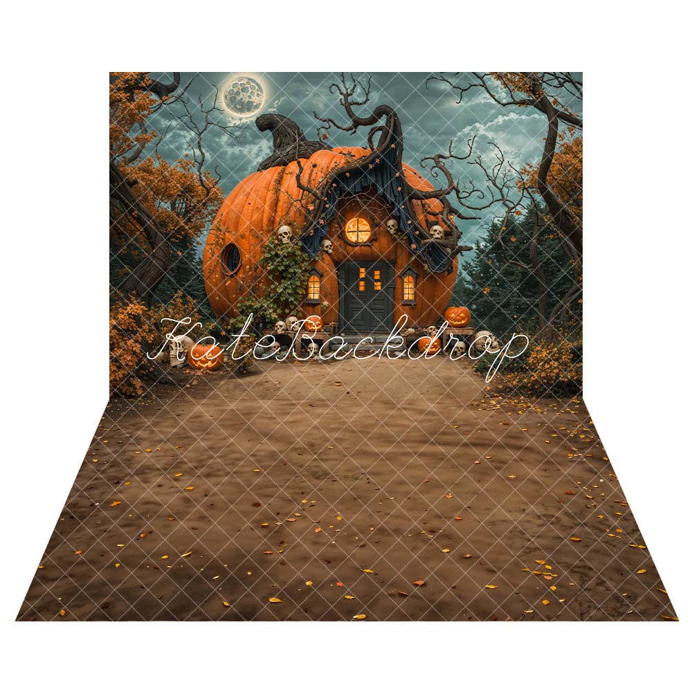 Kate Halloween Night Magical Pumpkin House Backdrop+Brown Wet Land Floor Backdrop -UK