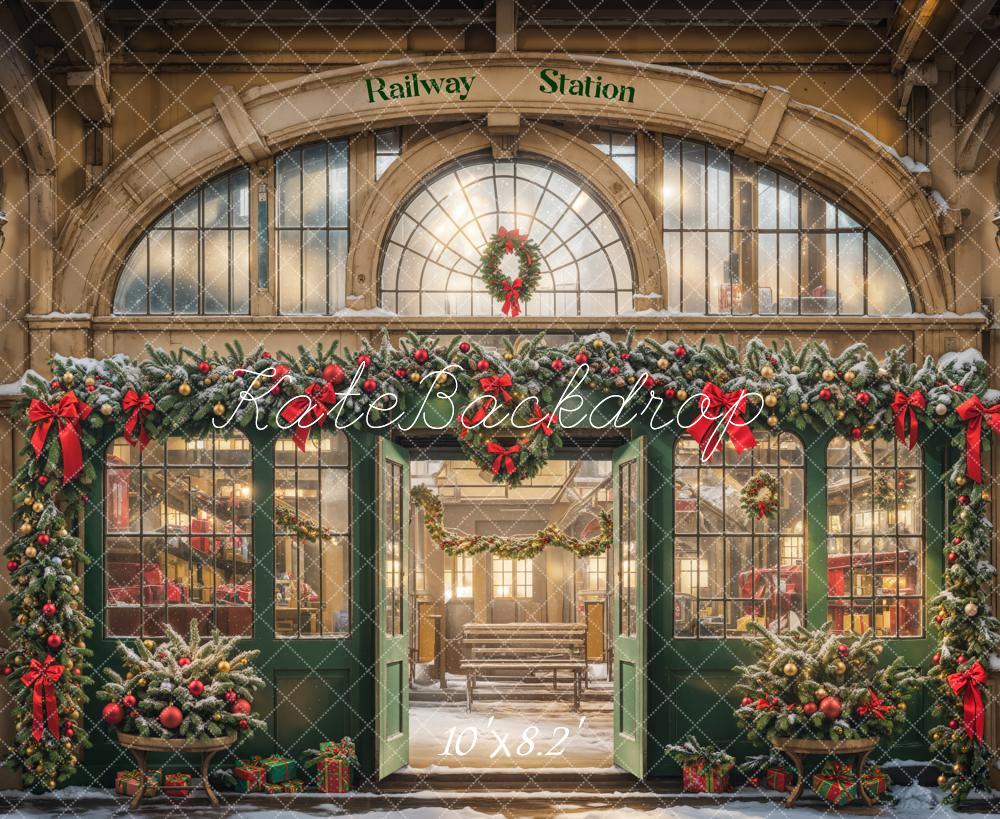 Kate Christmas Retro Railway Station Backdrop Designed by Emetselch -UK