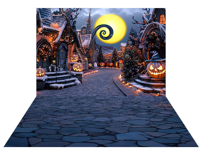 Kate Halloween Pumpkin Dark Town Street+Dark Blue Cobblestone Rubber Floor Mat -UK