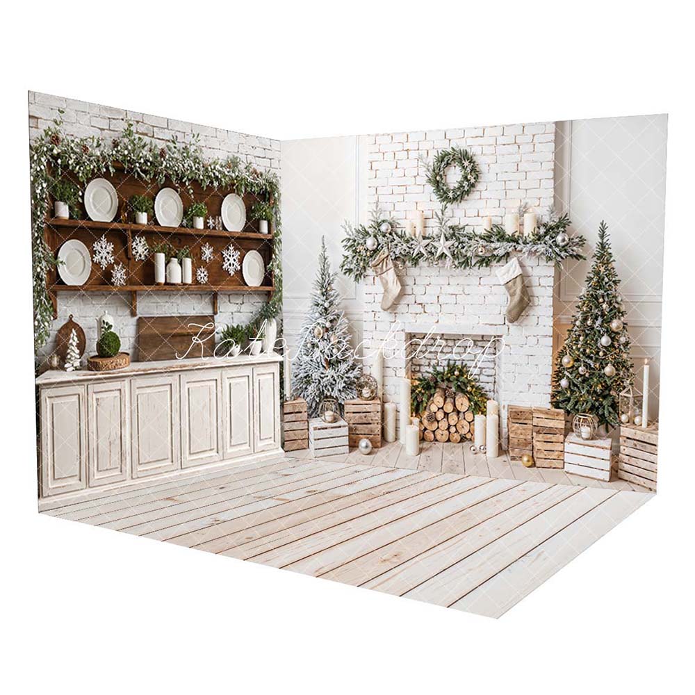 Kate Christmas White Retro Kitchen Brick Wall Room Set -UK