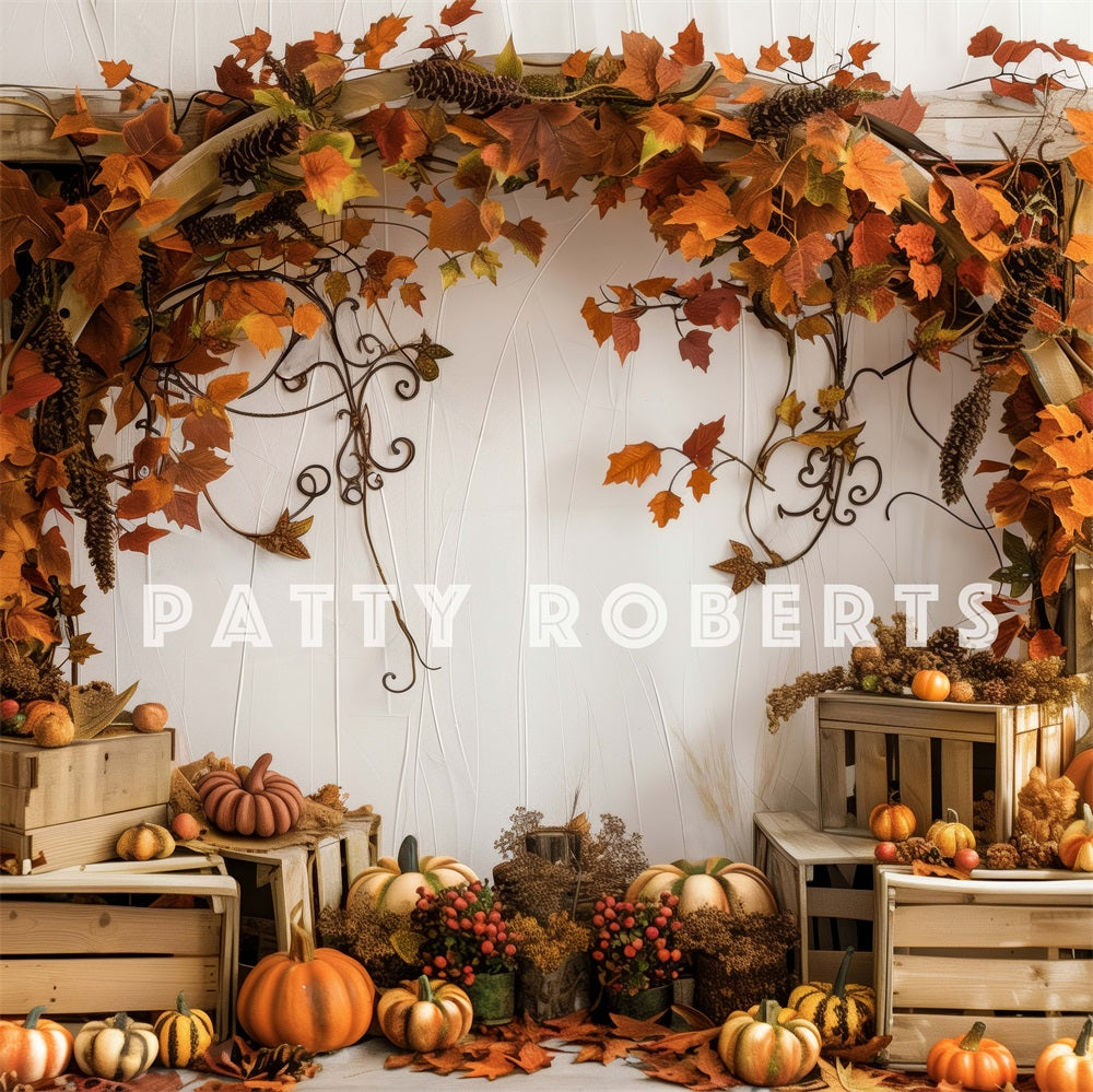 Kate Autumn Pumpkin Maple Leaf Wooden Arch Backdrop Designed by Patty Robert -UK