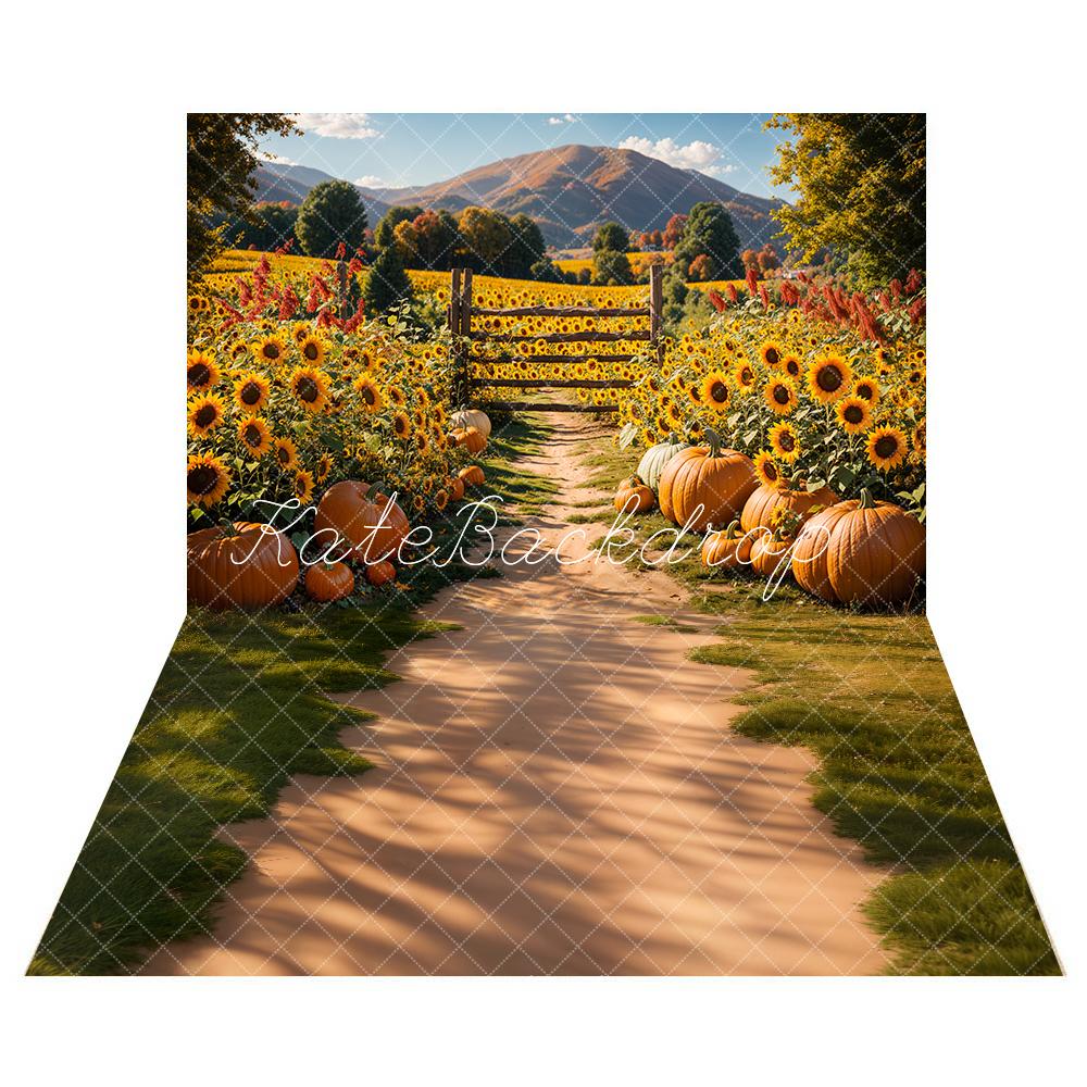 Kate Autumn Sunflower Pumpkin Farm Backdrop+Meadow Path Floor Backdrop -UK