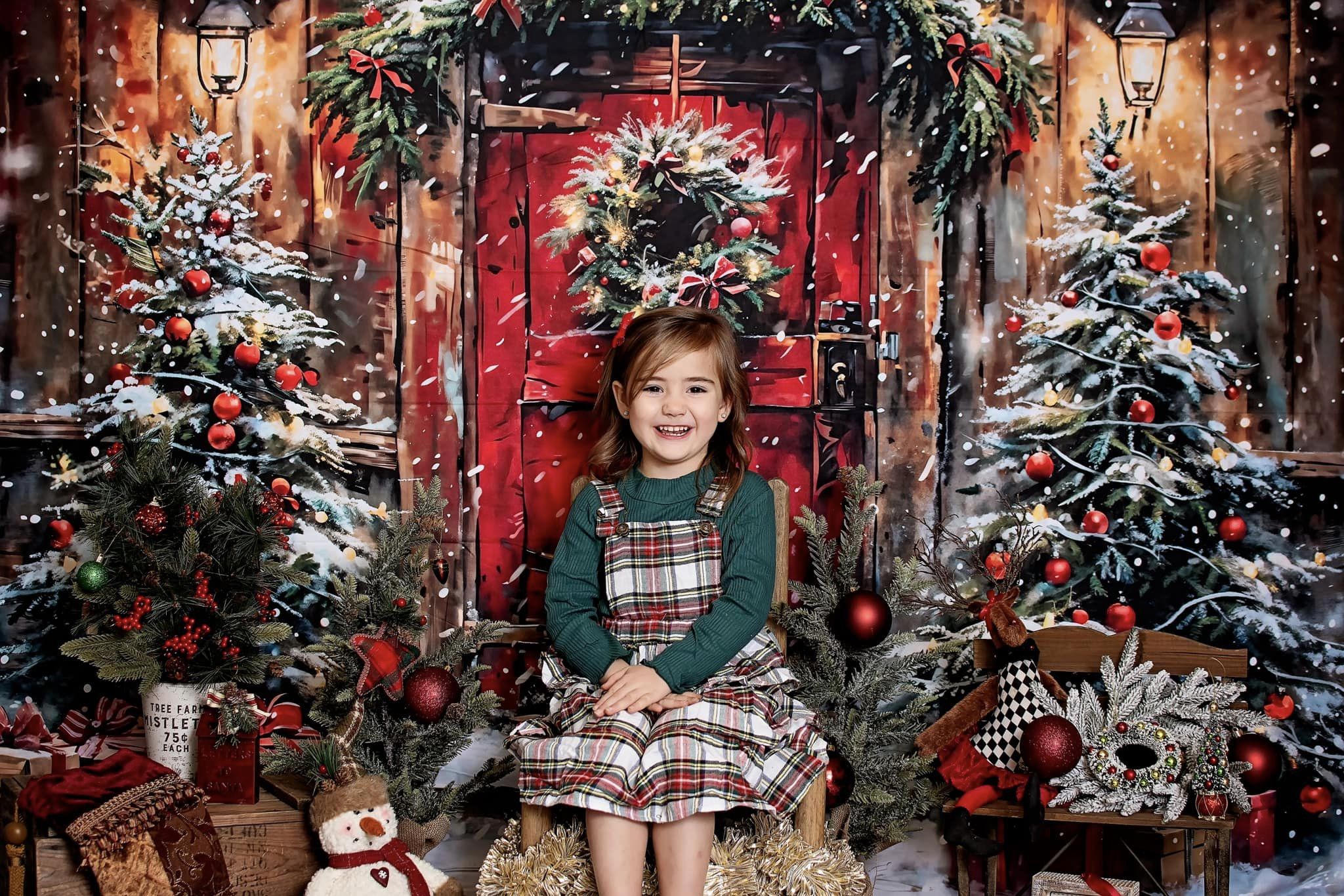 Lightning Deals Kate Winter Christmas Red Door Wooden Cabin Backdrop Designed by Chain Photography -UK