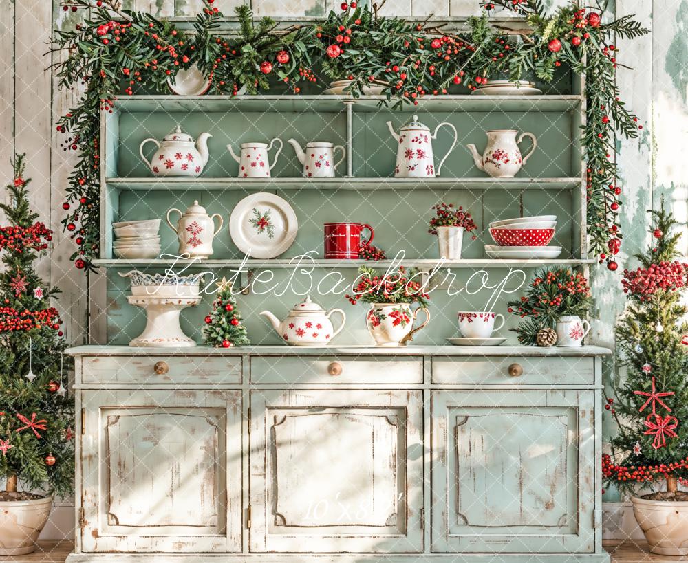 Kate Christmas Sunshine Green Cabinets Backdrop Designed by Emetselch -UK