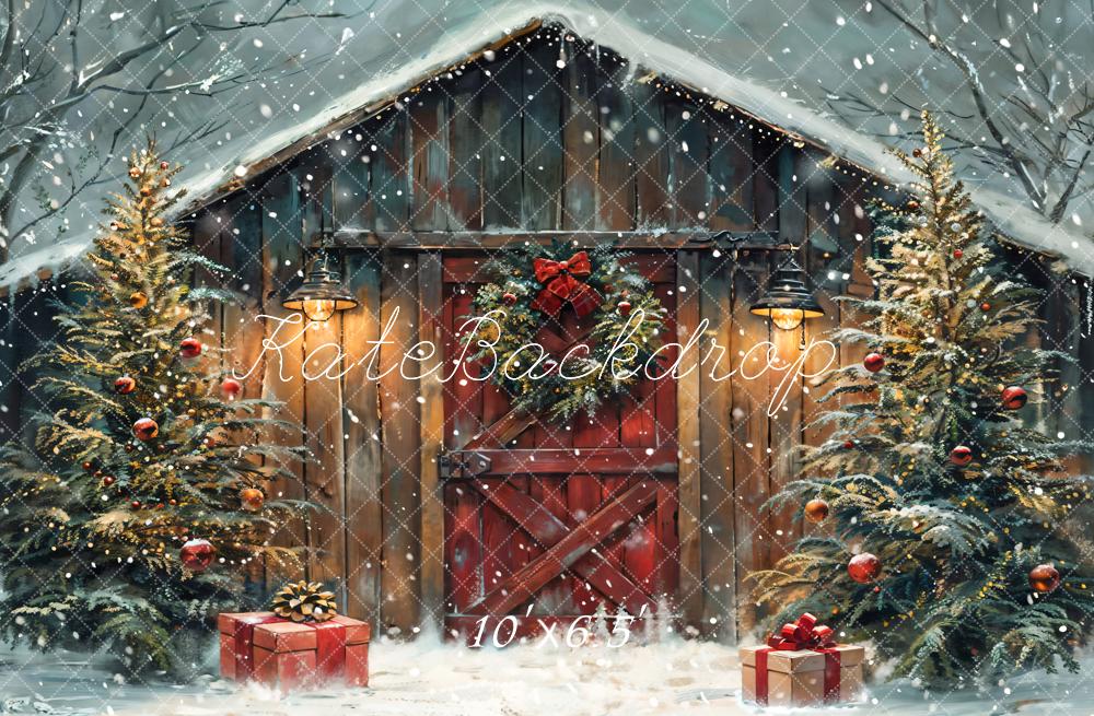 Kate Winter Christmas Night Wooden Barn House Backdrop Designed by Chain Photography -UK