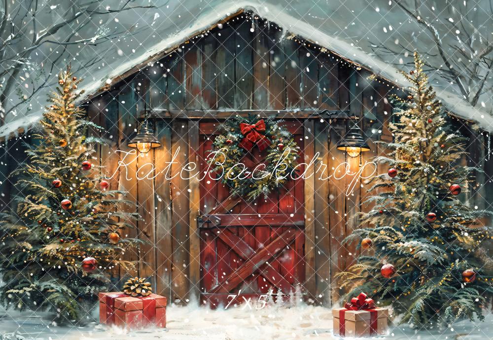 Kate Winter Christmas Night Wooden Barn House Backdrop Designed by Chain Photography -UK