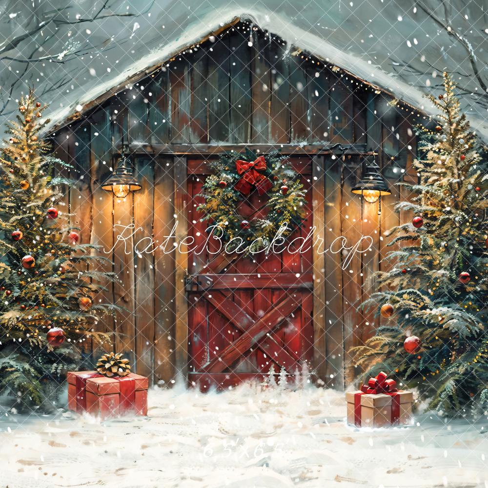 Kate Winter Christmas Night Wooden Barn House Backdrop Designed by Chain Photography -UK