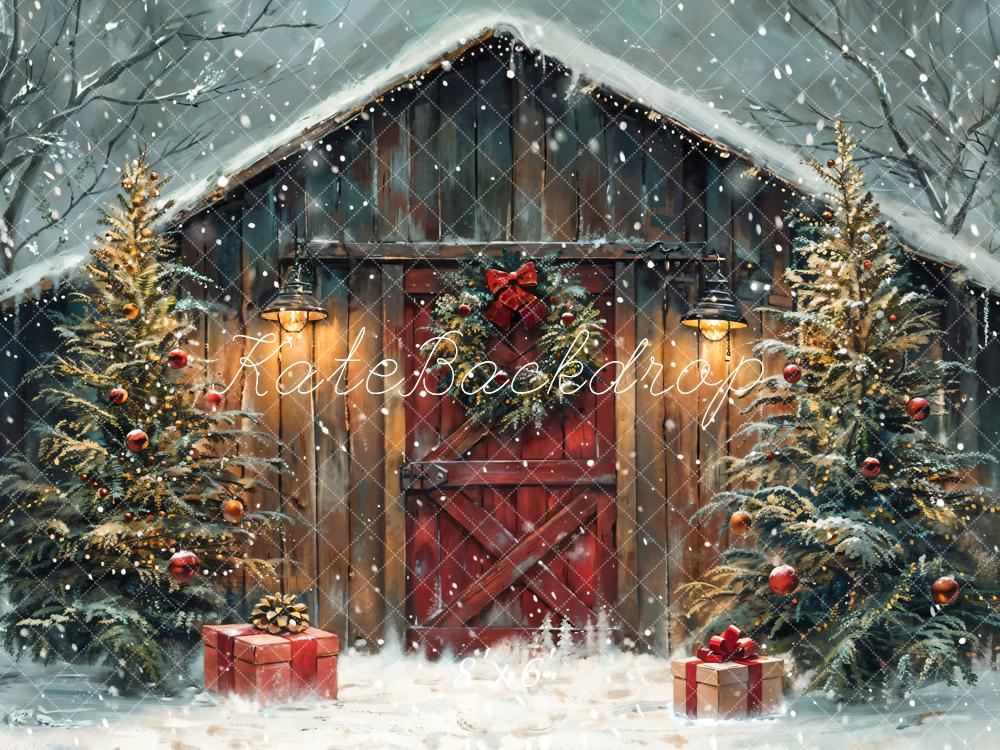 Kate Winter Christmas Night Wooden Barn House Backdrop Designed by Chain Photography -UK