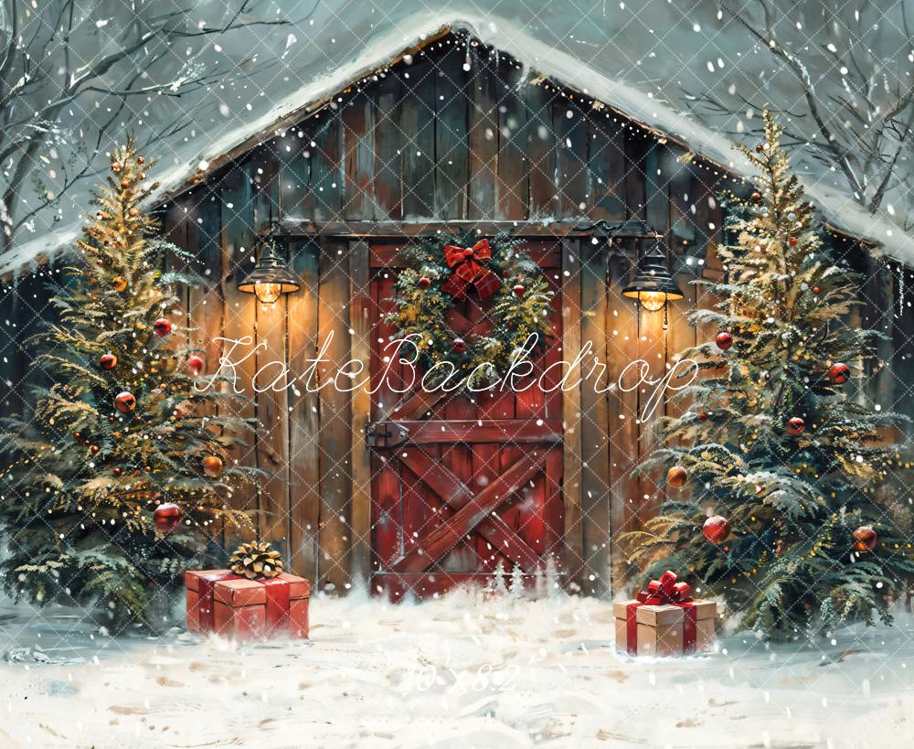 Kate Winter Christmas Night Wooden Barn House Backdrop Designed by Chain Photography -UK