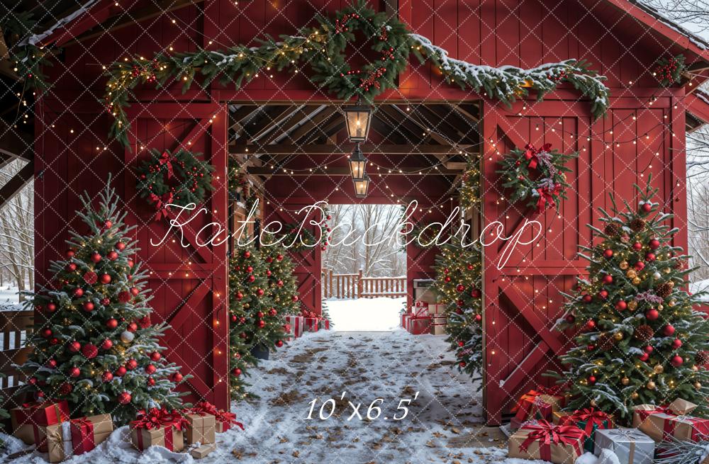 Kate Christmas Red Barn Winter Backdrop Designed by Emetselch -UK