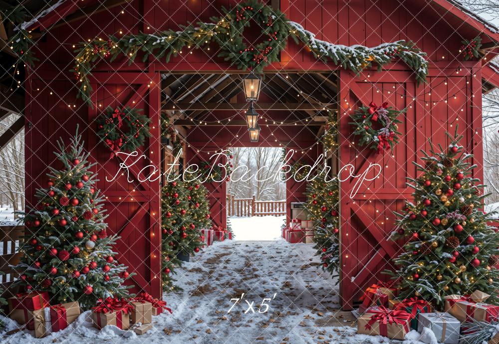 Kate Christmas Red Barn Winter Backdrop Designed by Emetselch -UK