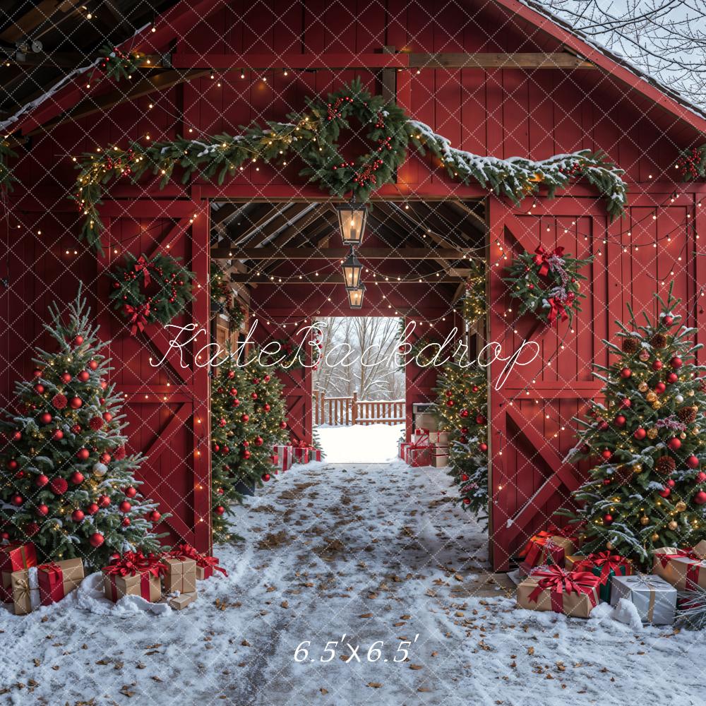 Kate Christmas Red Barn Winter Backdrop Designed by Emetselch -UK