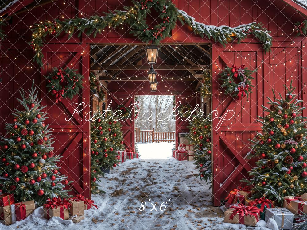 Kate Christmas Red Barn Winter Backdrop Designed by Emetselch -UK