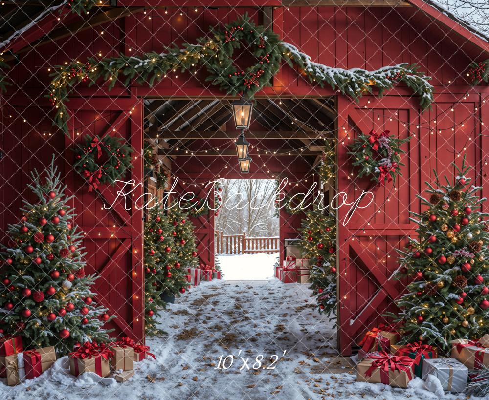 Kate Christmas Red Barn Winter Backdrop Designed by Emetselch -UK