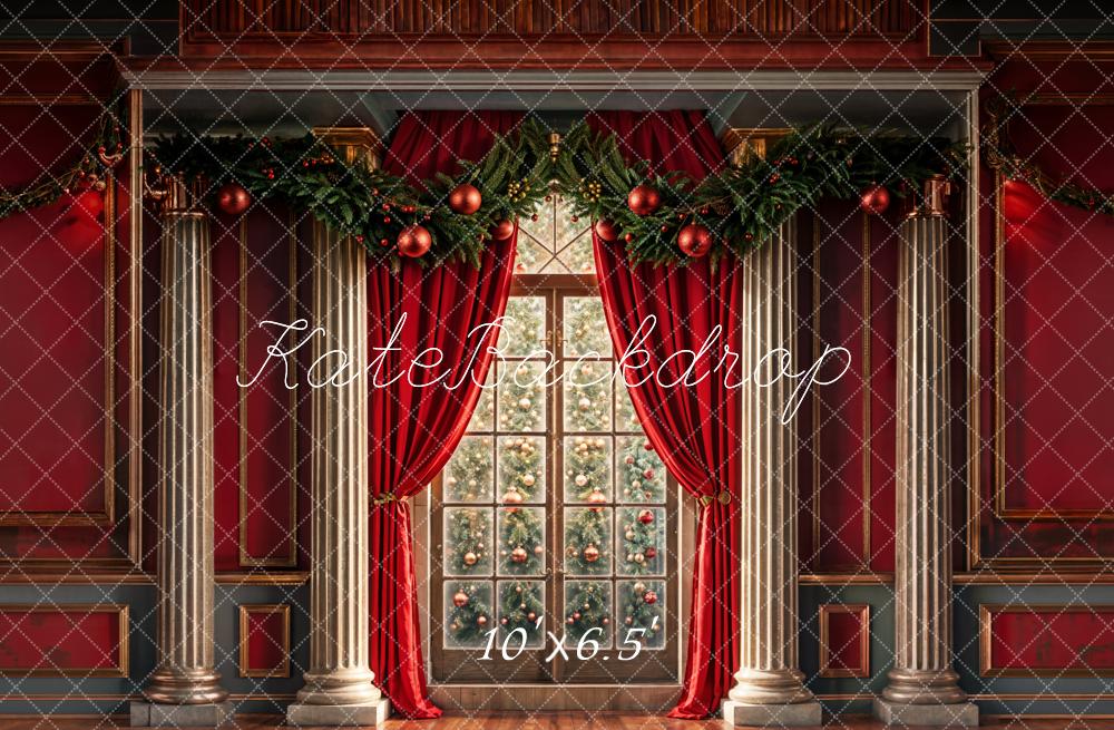 Kate Christmas Window Red Retro Wall Backdrop Designed by Chain Photography -UK