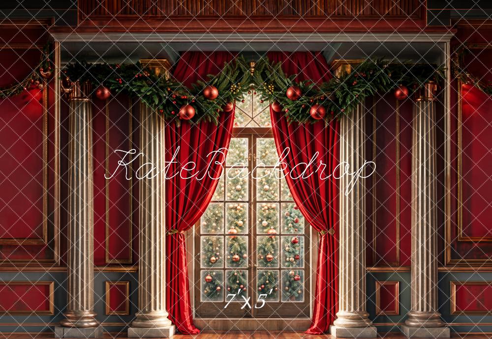 Kate Christmas Window Red Retro Wall Backdrop Designed by Chain Photography -UK