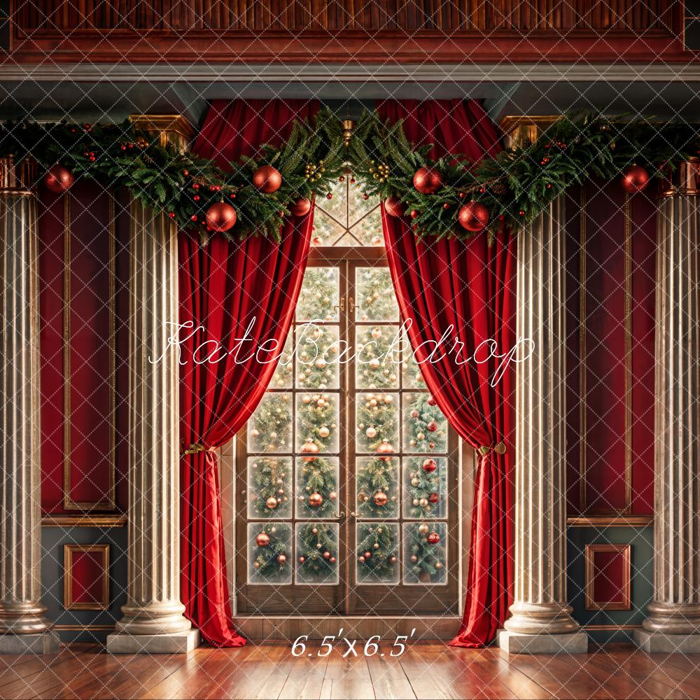 Kate Christmas Window Red Retro Wall Backdrop Designed by Chain Photography -UK