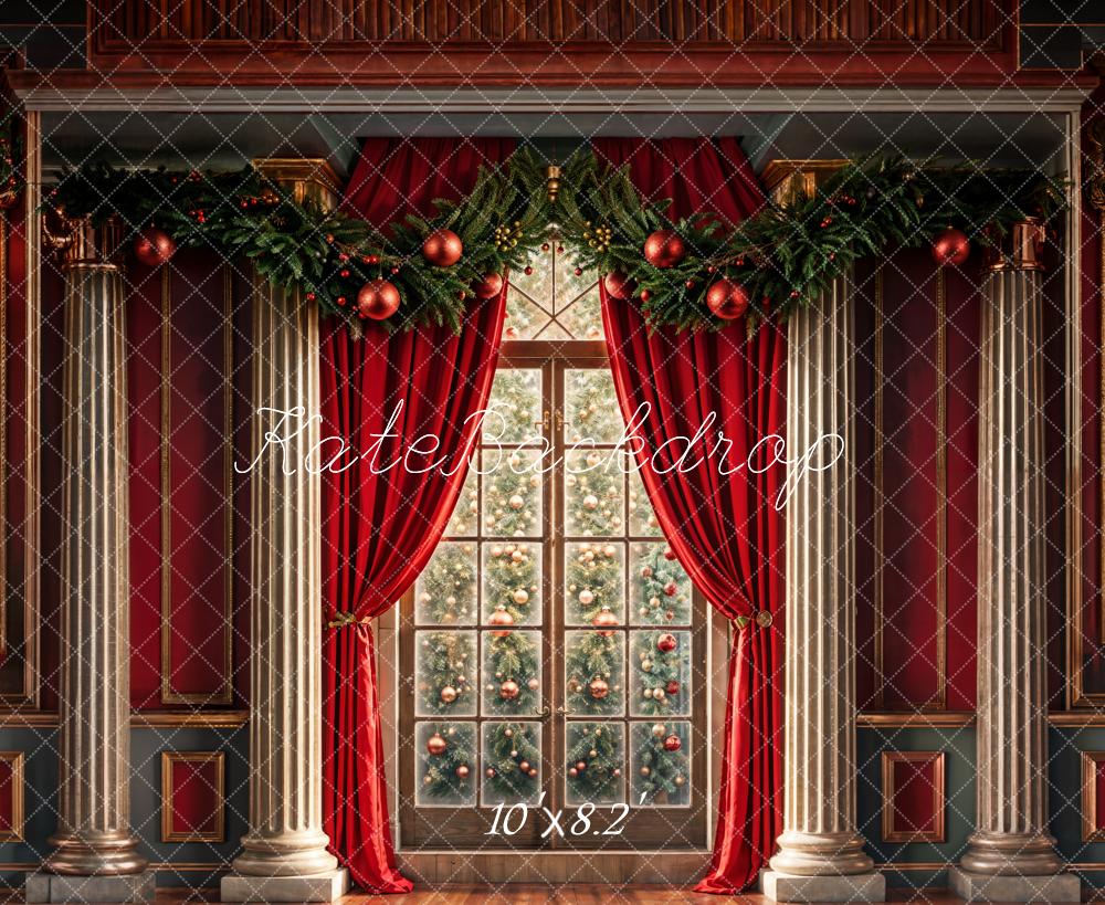 Kate Christmas Window Red Retro Wall Backdrop Designed by Chain Photography -UK