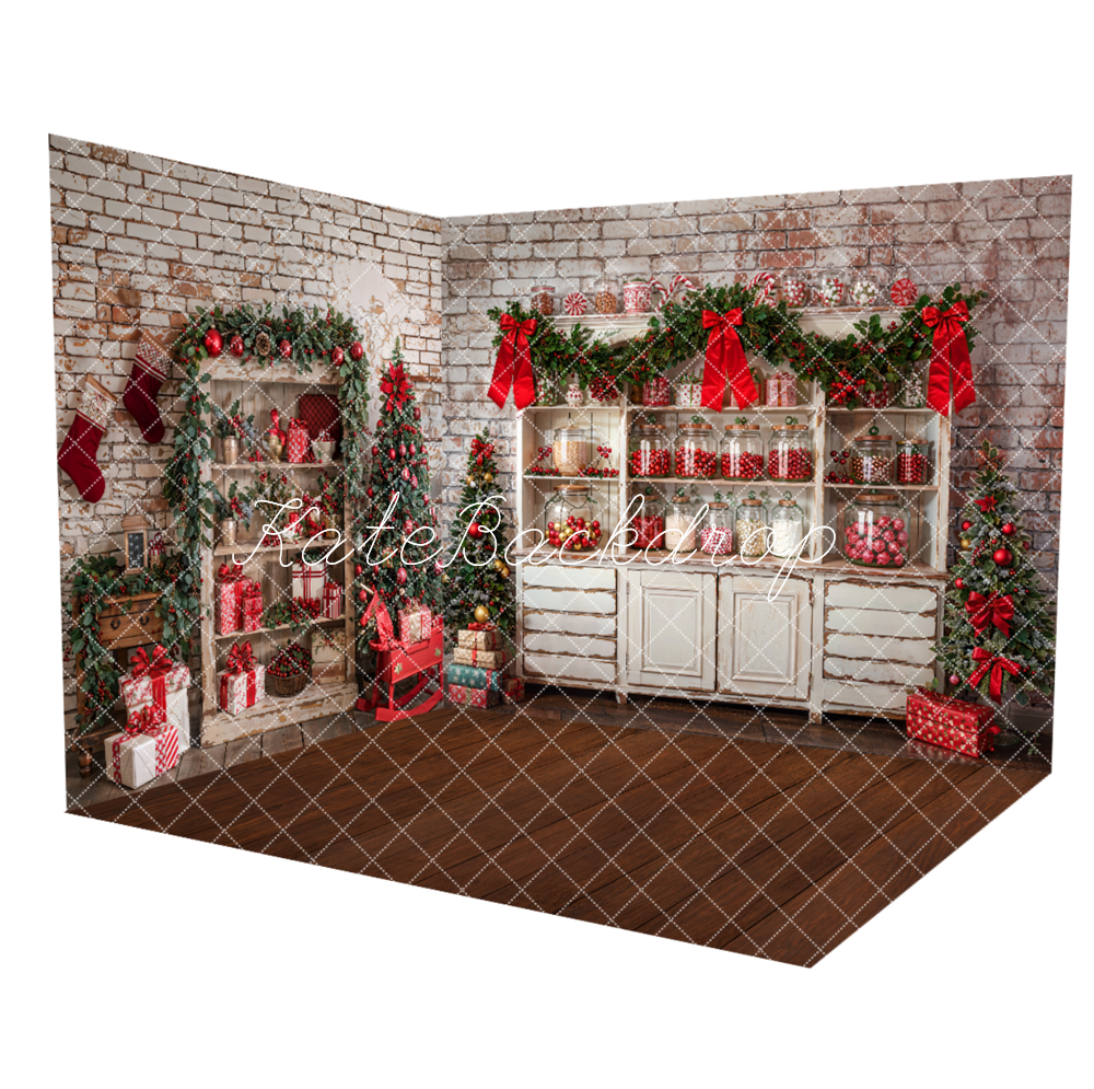 Kate Christmas Brick Wall White Cabinets Room Set -UK