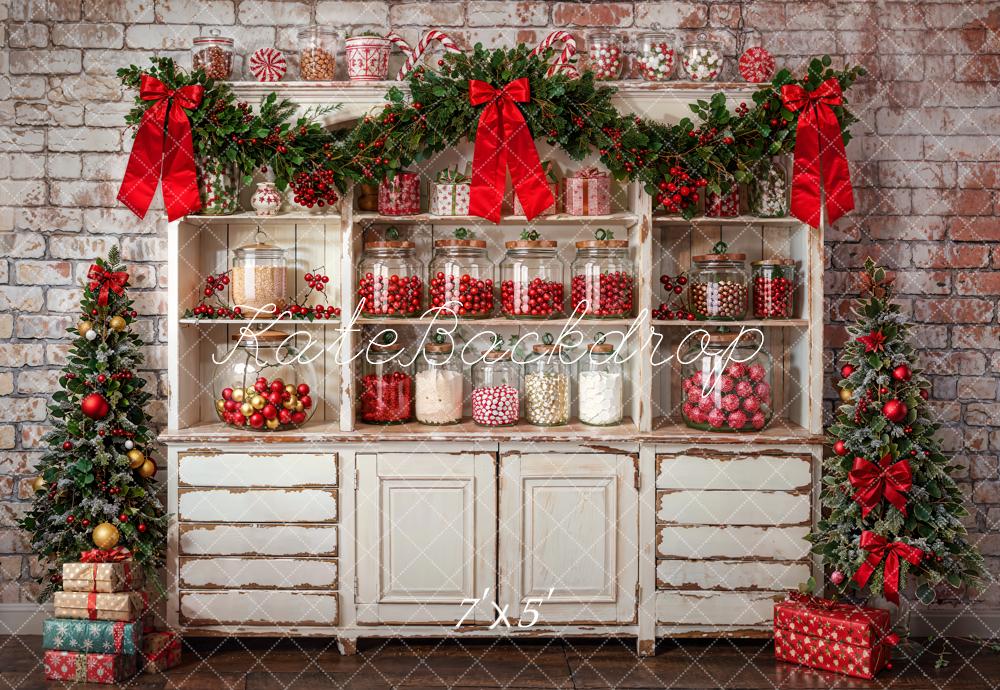 Kate Christmas Brick Wall White Cabinets Backdrop Designed by Emetselch -UK