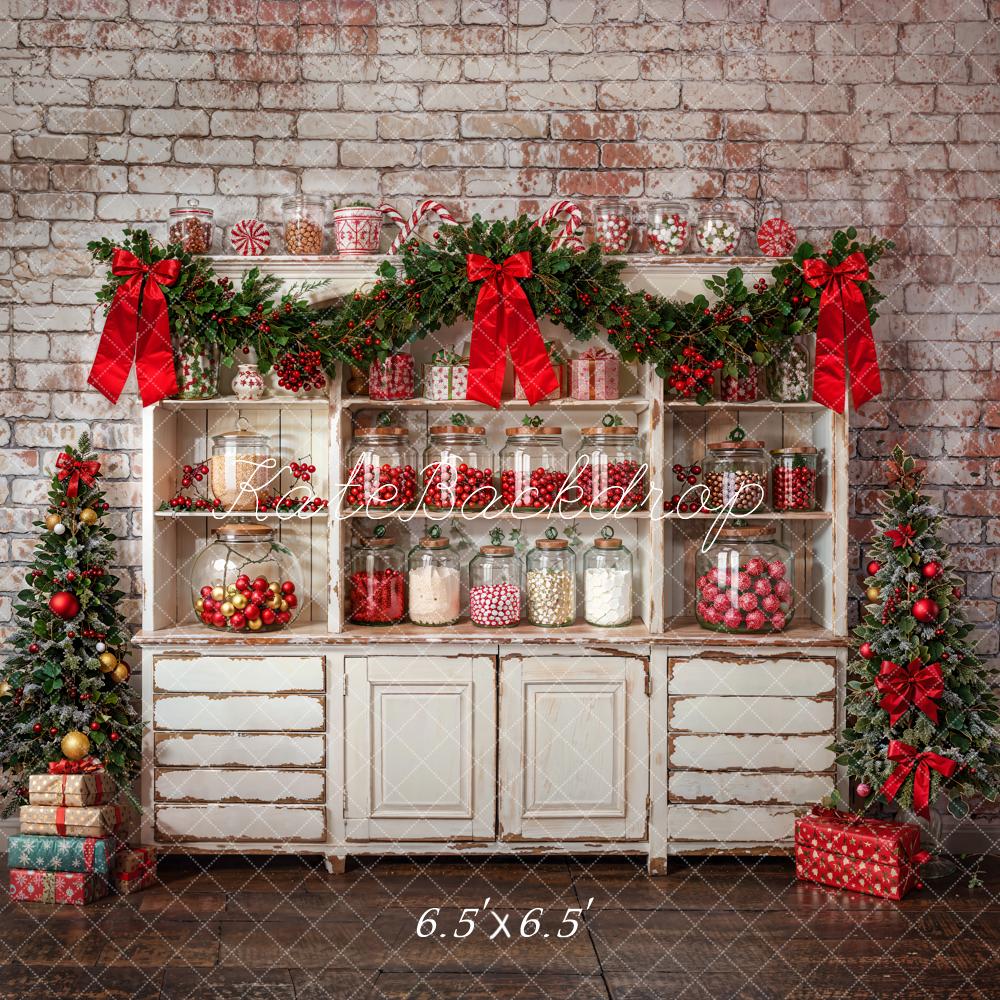 Kate Christmas Brick Wall White Cabinets Backdrop Designed by Emetselch -UK