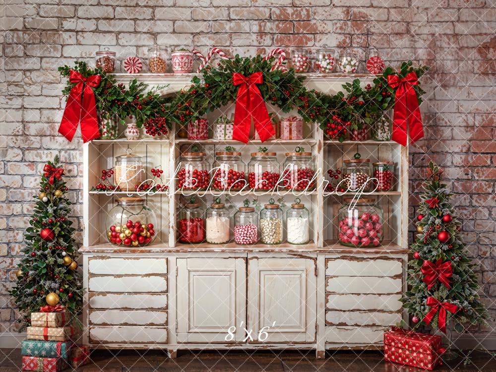 Kate Christmas Brick Wall White Cabinets Backdrop Designed by Emetselch -UK