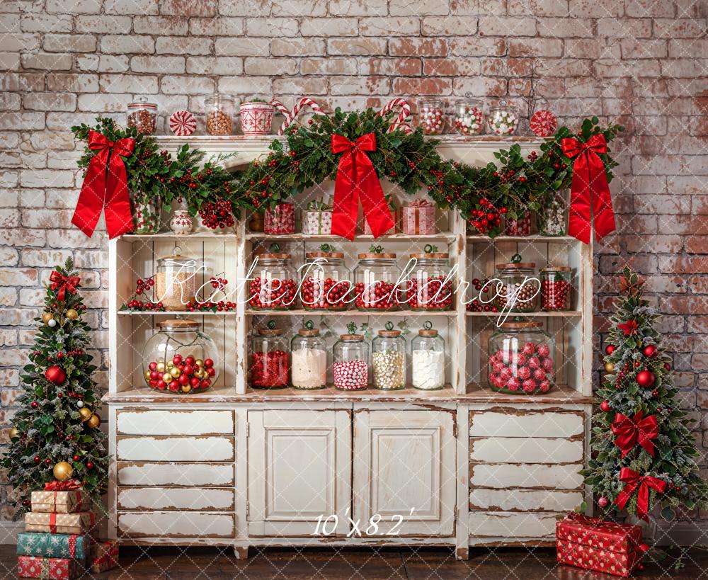 Kate Christmas Brick Wall White Cabinets Backdrop Designed by Emetselch -UK