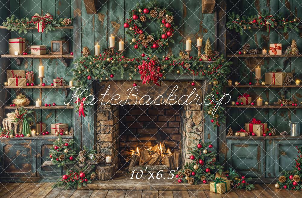 On Sale Kate Christmas Green Cabinets Fireplace Backdrop Designed by Emetselch -UK