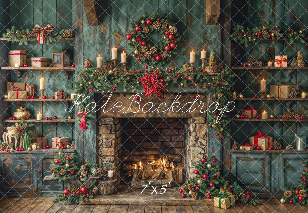 On Sale Kate Christmas Green Cabinets Fireplace Backdrop Designed by Emetselch -UK