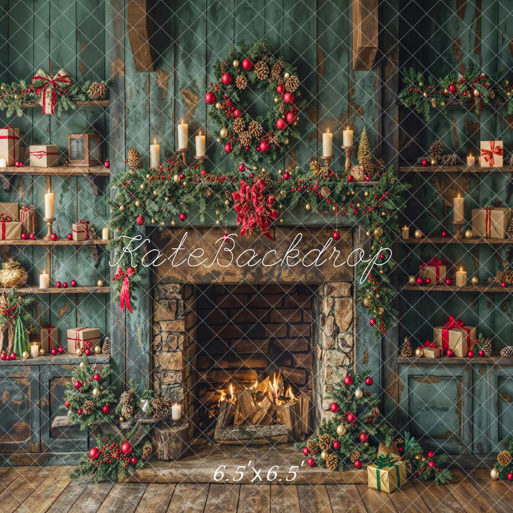 On Sale Kate Christmas Green Cabinets Fireplace Backdrop Designed by Emetselch -UK