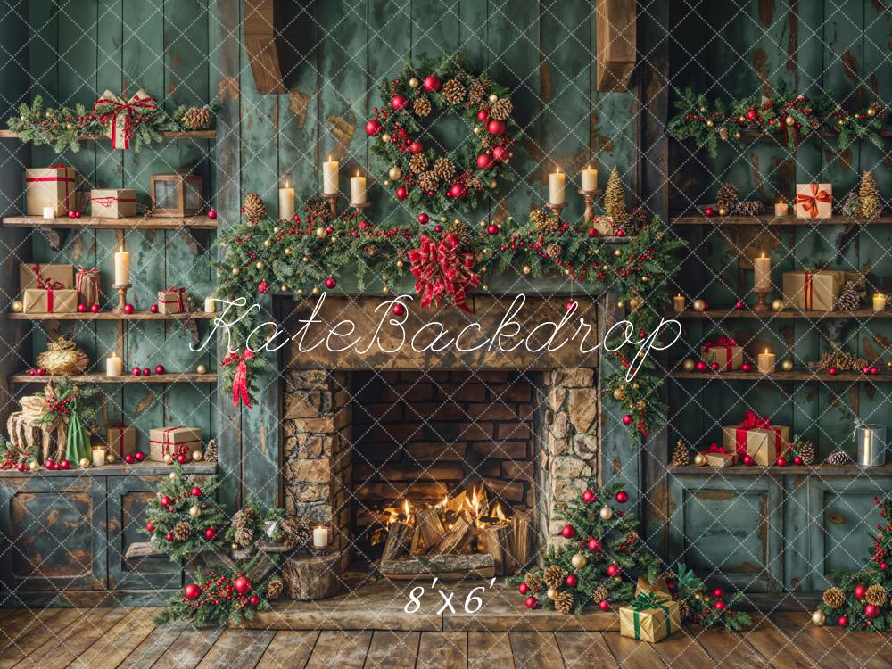 On Sale Kate Christmas Green Cabinets Fireplace Backdrop Designed by Emetselch -UK