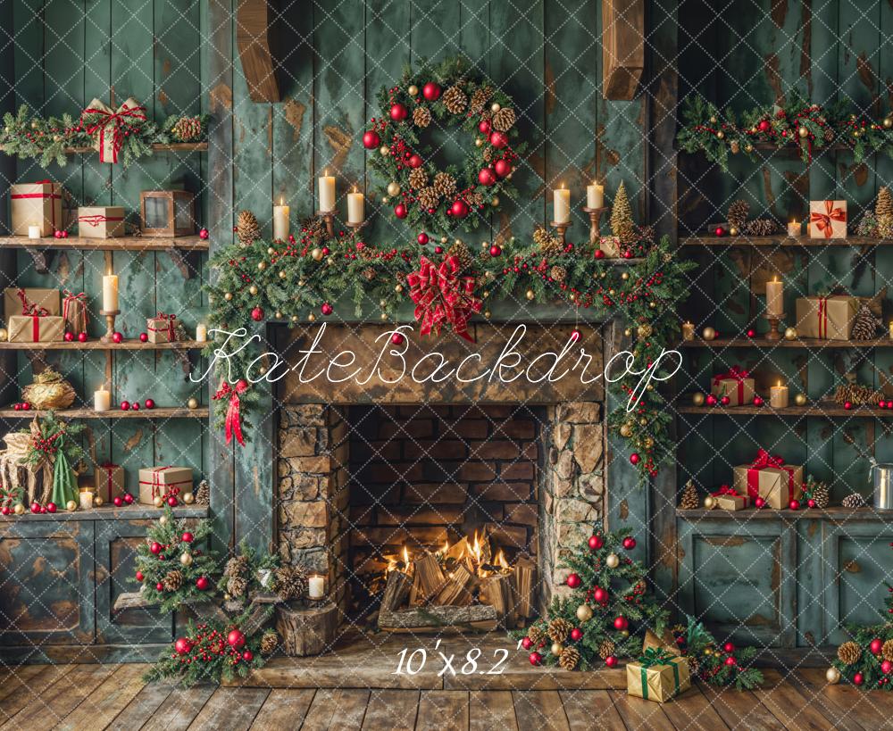 On Sale Kate Christmas Green Cabinets Fireplace Backdrop Designed by Emetselch -UK