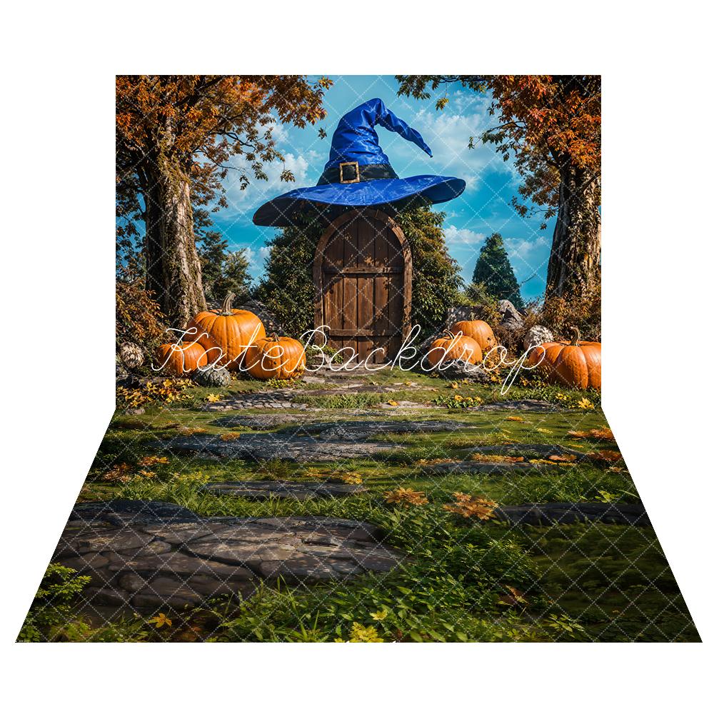 Kate Autumn Maple Tree Magic Hat House Backdrop+Grass Stones Floor Backdrop -UK