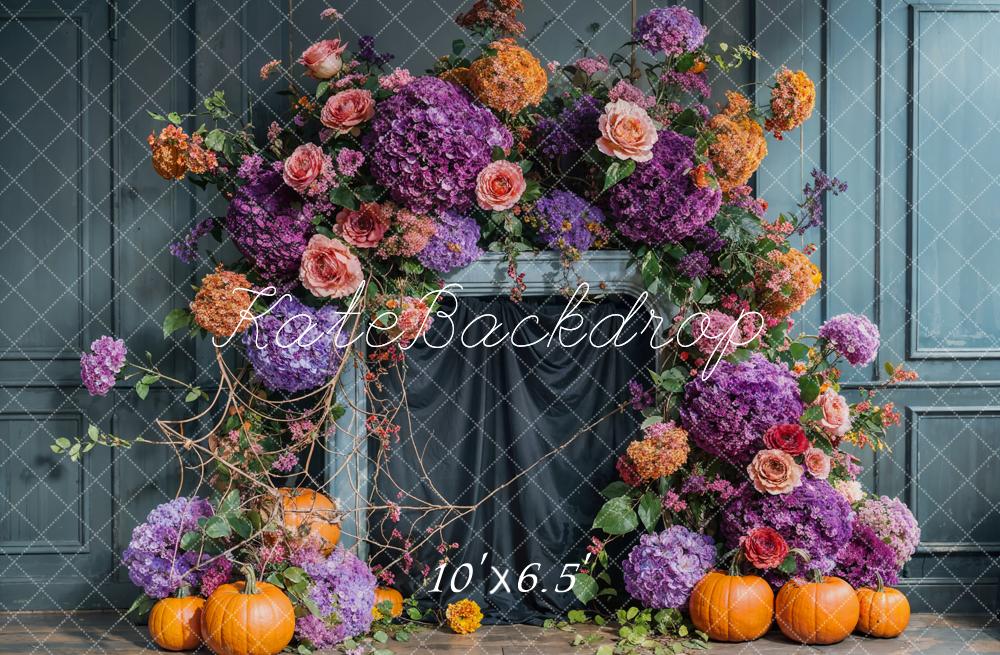 On Sale Kate Autumn Flower Arch Blue Vintage Wall Backdrop Designed by Emetselch -UK