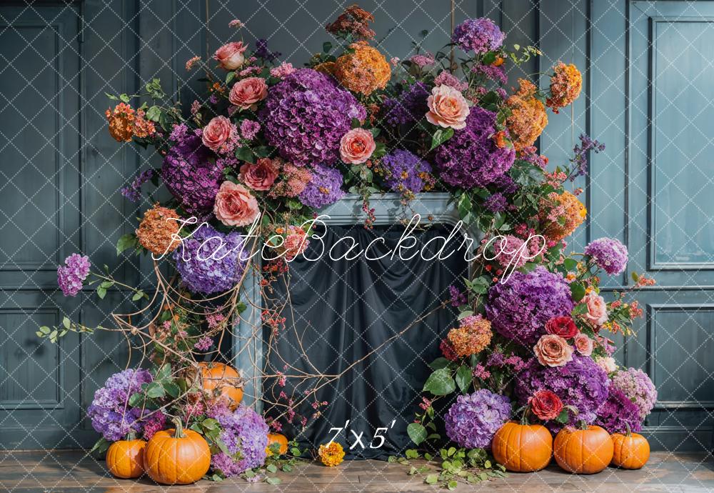 On Sale Kate Autumn Flower Arch Blue Vintage Wall Backdrop Designed by Emetselch -UK