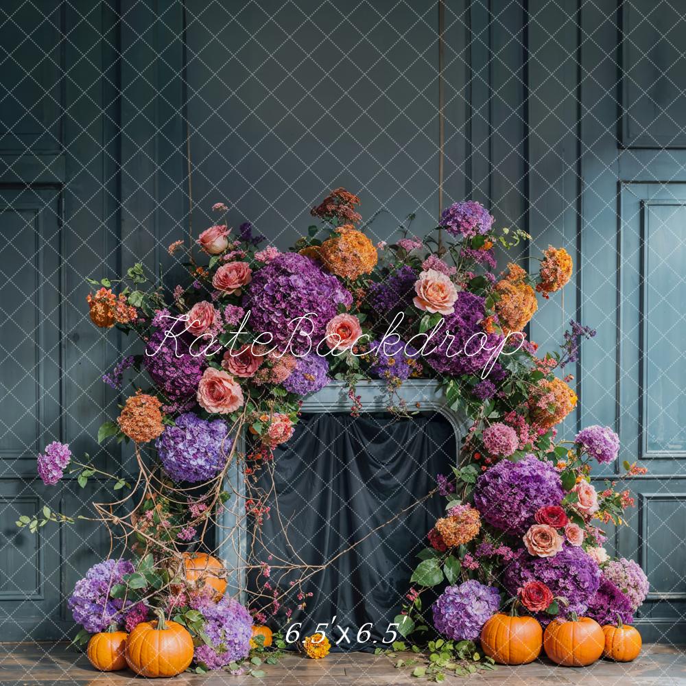 On Sale Kate Autumn Flower Arch Blue Vintage Wall Backdrop Designed by Emetselch -UK