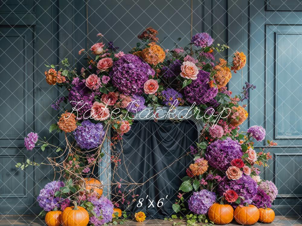 On Sale Kate Autumn Flower Arch Blue Vintage Wall Backdrop Designed by Emetselch -UK