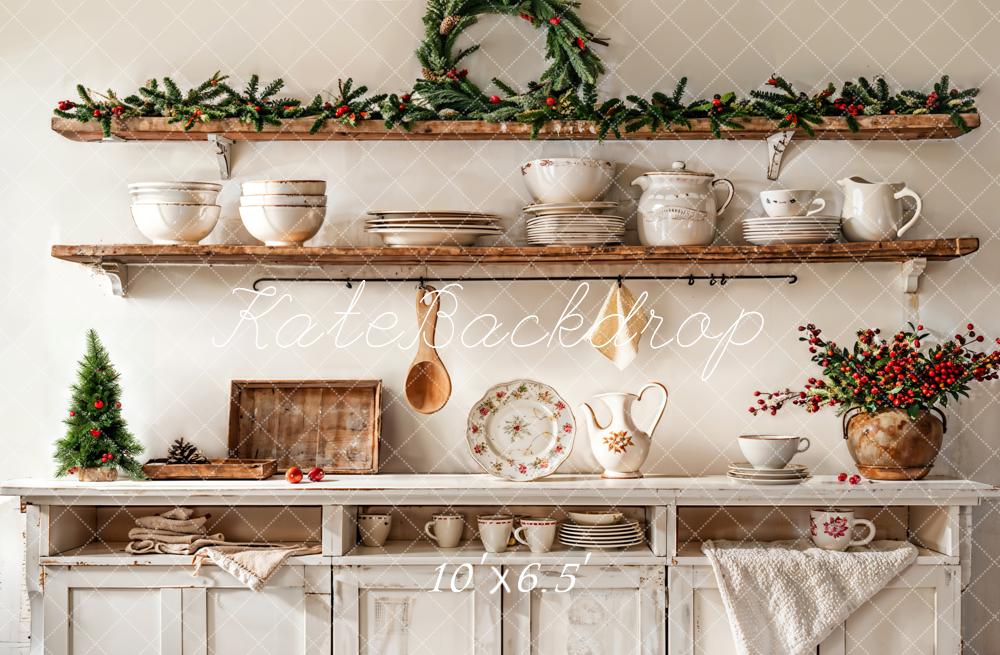 Kate Christmas Kitchen White Cabinet Backdrop Designed by Emetselch -UK